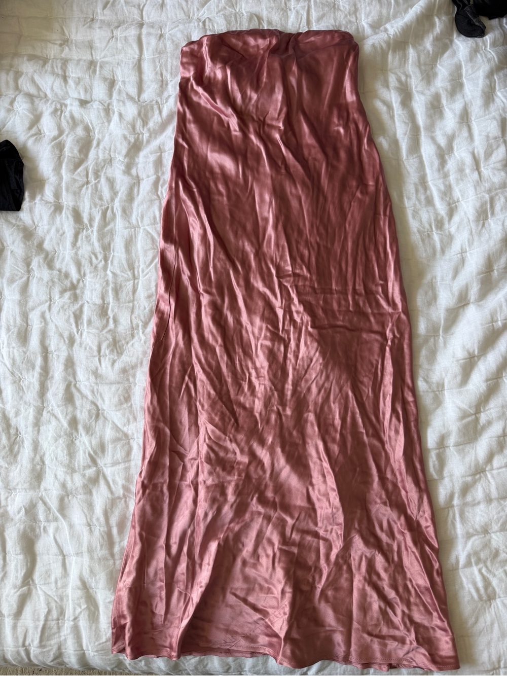 Reformation Strapless Satin dress in Rosewood
